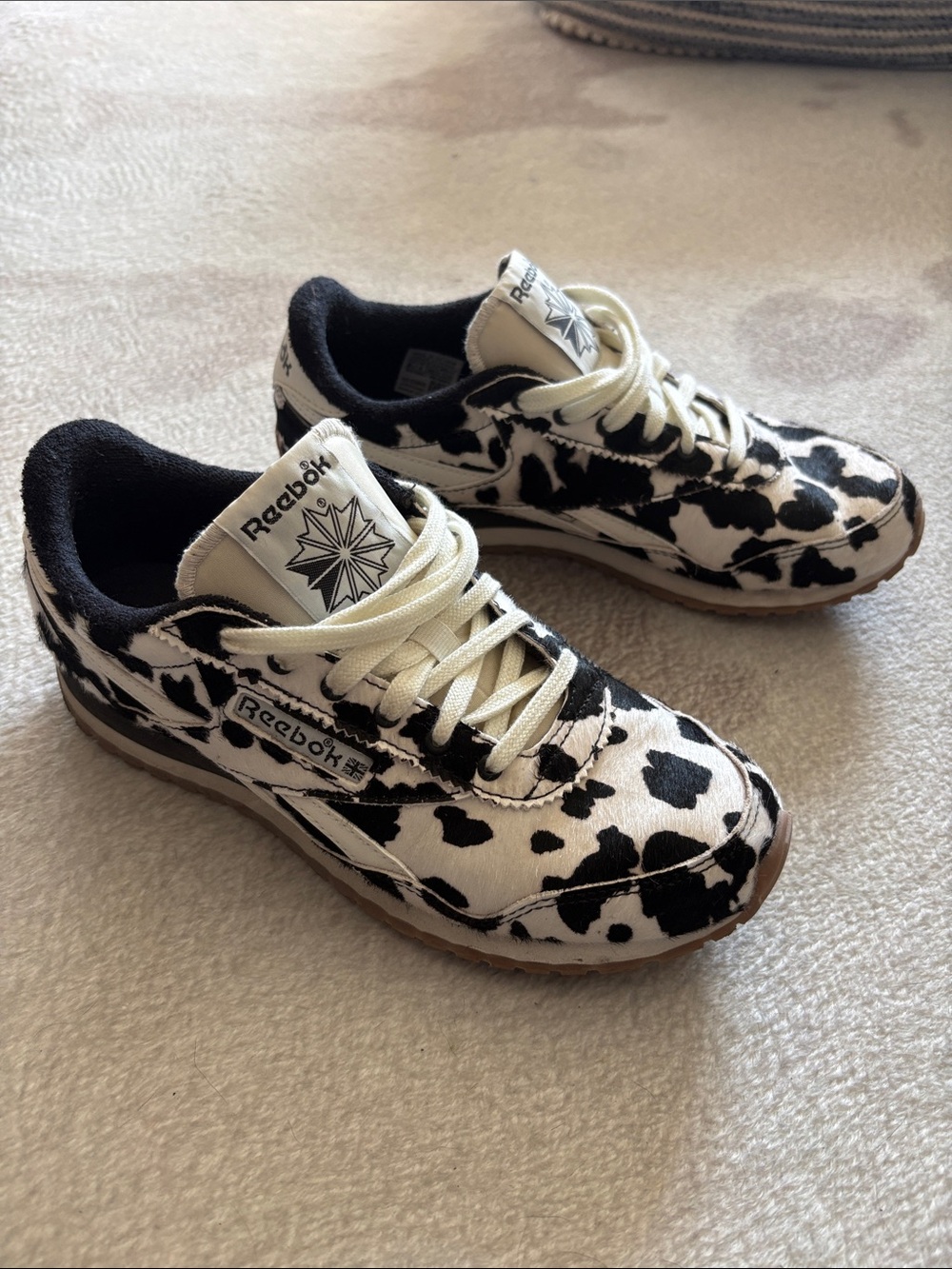 Reebok Black & White cow print pony hair shoes size 8.5 / 39